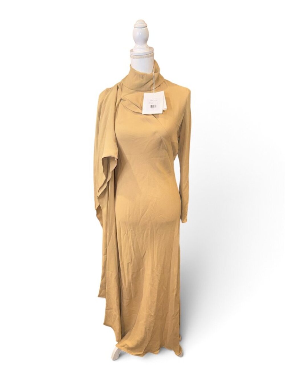 The Row Pascal Dress Beige 100% Silk Long Sleeve Size 4 Italy